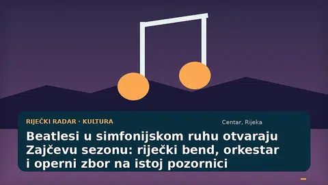 Ilustracija rock benda, simfonijskog orkestra i zbora na pozornici riječkog Zajca