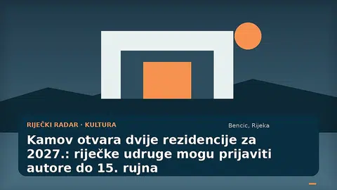 Ilustracija umjetničke rezidencije Kamov u Rijeci s radnim stolom i gradskim motivima