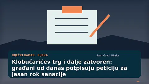 Ilustracija ograđenog Klobučarićeva trga u središtu Rijeke uz školu
