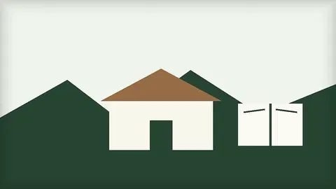 Urednička ilustracija krajobraza Praputnjaka, škole i večernjeg predavanja na otvorenom