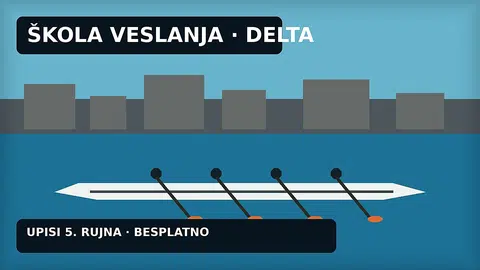 Urednička ilustracija veslačkog čamca na riječkoj Delti u mirnoj vodi