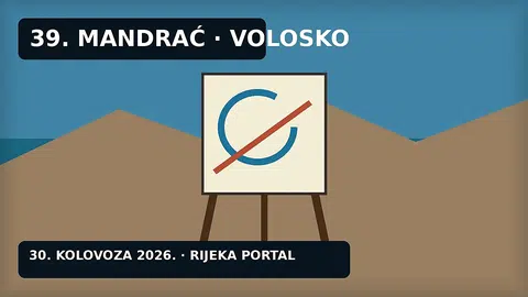 Urednička ilustracija slikarskog štafelaja uz more i kamene kuće Voloskog