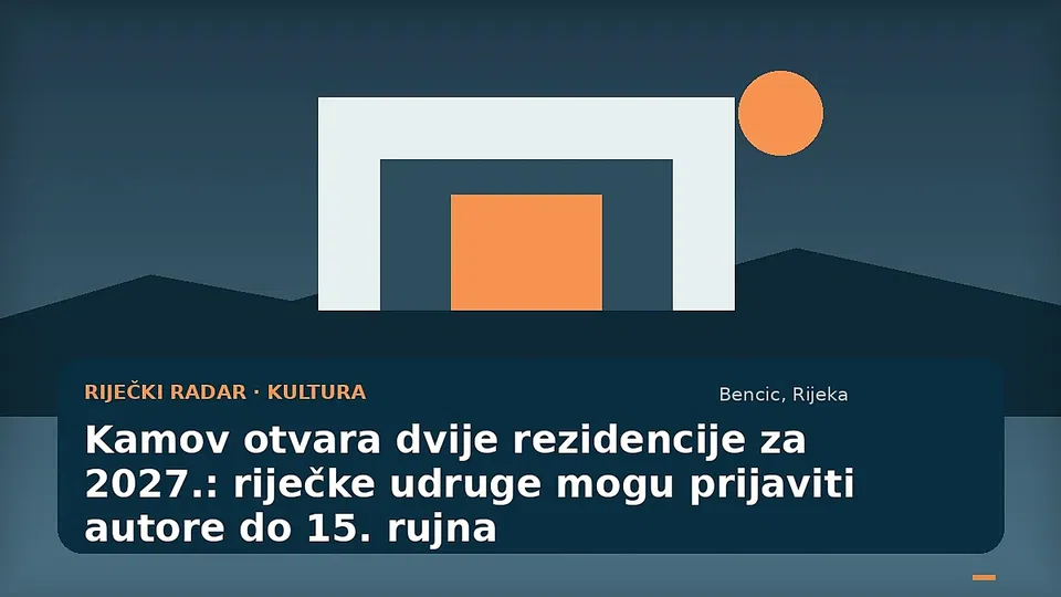 Ilustracija umjetničke rezidencije Kamov u Rijeci s radnim stolom i gradskim motivima