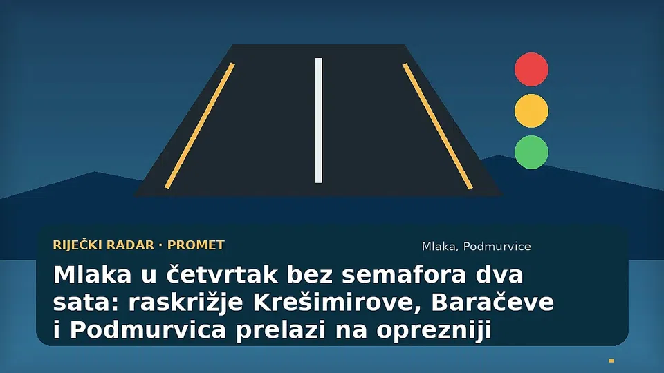 Ilustracija velikog riječkog raskrižja na Mlaki s privremeno isključenim semaforima